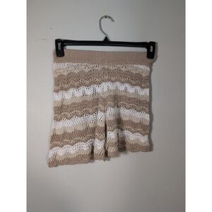 Princess Polly Women's 4 Shorts Leah Beige Scallop Striped Crochet Sheer